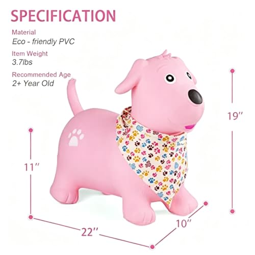 INPANY Bouncy Dog Hopper for 2-5 Kids, Gifts Toy for Kid, Pump Included - color: Pink Dog