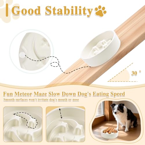 Ceramic Slow Feeder Dog Bowls, 0.6 Cups Dog Food Dish for Small Breed - color: Beige-M