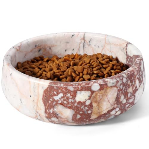 Karibiber Calacatta Marble Dog Bowl, Weighted Dog Food Bowl, Non-Slip Large Heavy Water Bowls, Stone Food and Water Dish for Medium Dogs, Holds 4 Cups(5lbs) - color: Calacatta Small