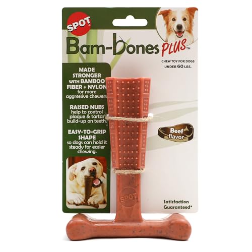 SPOT Bam-Bones Plus T-Bone Dog Chew, Beef, 6in, 30-60 lb Heavy Chewers - size: Medium