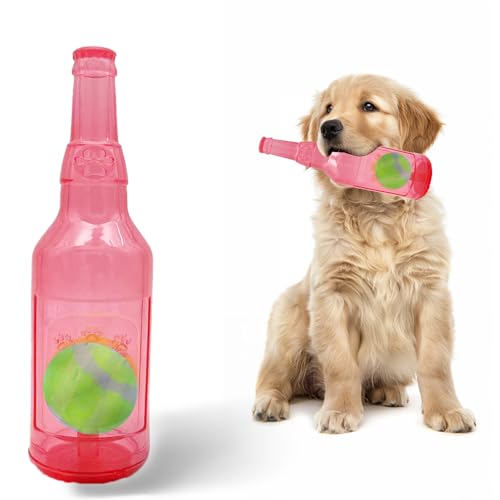 Ball in Bottle Dog Toy - Interactive Crunch and Play Bottle with Tennis Ball Inside for Dogs, Squeaky Puppy Toy(Pink, Large) - color: Pink, size: Large