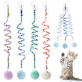 Woanger 4 Pcs Cat Spring Toys Hanging Door Interactive Cat Toys with Bell Long Tail Stretchable Soft Plush Teaser Ball for Kitten Chase Play and Kill Time, Gradient