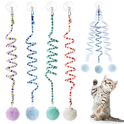 Woanger 4 Pcs Cat Spring Toys Hanging Door Interactive Cat Toys with Bell Long Tail Stretchable Soft Plush Teaser Ball for Kitten Chase Play and Kill Time, Gradient