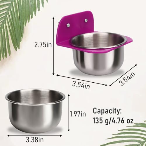 Hypeety Bird Feeder Bowl for Cage Stainless Steel Feeder Cup for Parrots, L