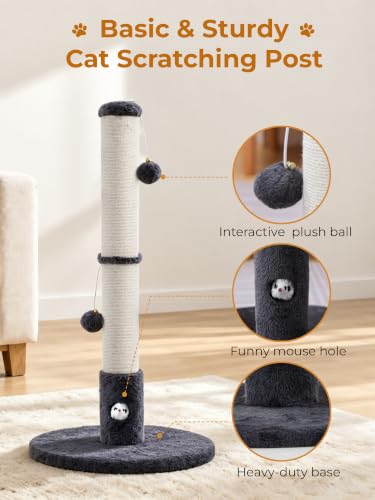 Woochpet Funny Cat Scratching Posts Sturdy Scratcher Posts 33'' Grey - color: Dark Grey, size: 33‘’