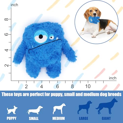 Monster Stuffed Squeaky Dog Toy, Crinkle Dog Plush Toy, Blue - color: Blue