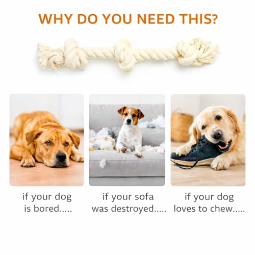 Dog Rope Toys for Large/Medium Aggressive Chewers, Tough Cotton Chew Toy, 39 Inch 5 Knots Indestructible, Tug of War Dog Pull Rope Teeth Cleaning (3 Knots (Pack of 2)) - size: 3 knots (Pack of 2)