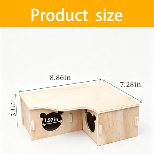Multi-Chamber Hamster House Maze, 3-Room Hideouts, Wooden Hamster Maze & Tunnel Exploring Toys, Dwarf Hamster House Habitats Decor for Hamster Mice Gerbils Lemmings