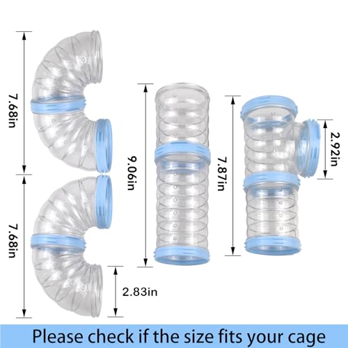 8 PCS Syrian Hamster Tube Set,Transparent Pet Cage Curvy Tunnel Kit DIY Dwarf Hamster Toy Tube Small Animal External Accessories Adventure Pipe for Mice Rat(Blue) - color: 【Blue】