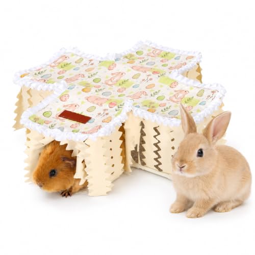 Guinea Pig Hideout Tunnel - Bunny Hideout, Machine Washable Guinea Pig Hide Tent Houses & Habitats,Guinea Pig Accessories for Hamster/Chinchilla/Dwarf Rabbit-Playing Resting(Rabbit) - color: beige