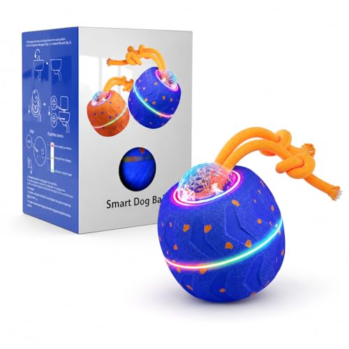 Smart Interactive Dog Ball, Automatic Rolling with LED Glow, E-TPU Dog Ball, Toy for Dog - color: Blue