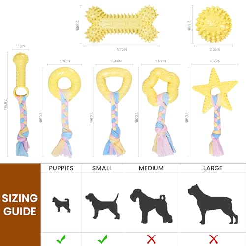 Puppy Toys, Puppy Teething Toys, 9 Pack Soft Durable Rubber Interactive Pink Puppy Chew Toys for Teething to Soothe Gums and Keep Busy, Cute Puppy Essentials (Yellow) - color: Yellow 9-piece set