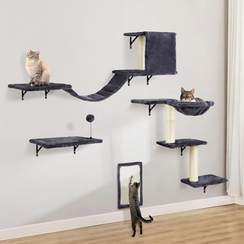 Cat Wall Shelves, Space-Saving Wall-Mounted Cat Climbing Set for Large Cats - color: dark grey