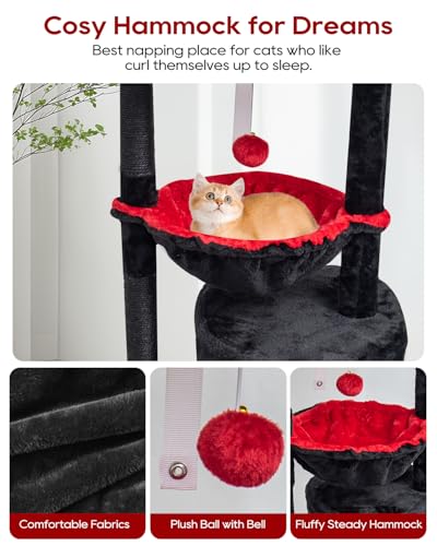 SYANDLVY Gothic Cat Tree with Coffin Bed for Indoor Cats, Modern House - color: Black & Red