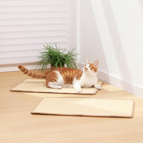 FUKUMARU 2 Packs Cat Scratching Mat, 19.6 x 11.8 Inch Cat Scratcher Pad - color: Beige-2 Packs 19.6 x 11.8 Inch