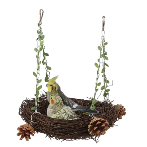 Natural Rattan Nest Small Medium Large Bird Swing for Parrot Parakeet Cockatiel Conure Cockatoo Macaw Amazon African Grey Lovebird Finch Canary Budgie Cage Perch Toy (Small) - size: Small