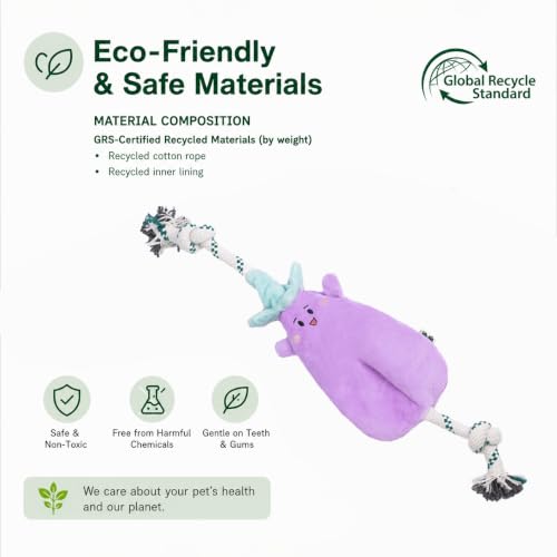 Green Sheep Interactive Plush Dog Toy, No Stuffing Squeaky Toy with Recycled Cotton Rope for Medium to Large Dogs, Chew Toy, Aubergine - color: Aubergine（L）