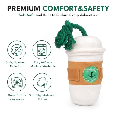CHEWFFON Squeaky Dog Toy, Interactive Plush Tug & Treat Toy - style: Pupcoffee