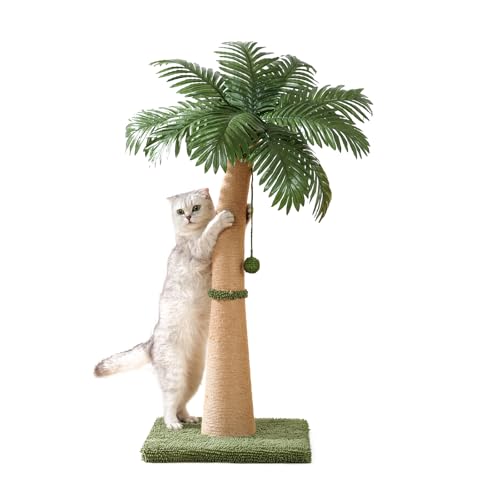 40'' Tall Cat Scratching Post Cat Tree, Curved Design Cat Scratcher Post with 3 Interactive Balls, Natural Sisal Rope Cat Scratching Posts for Indoor Cats Adults Kittens, Multi-Combinable (Style A) - size: Style A