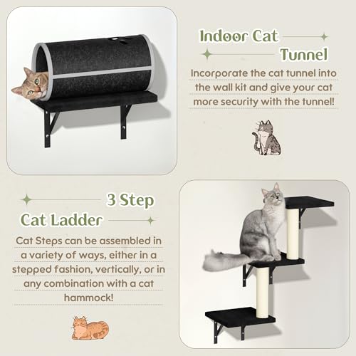 14-in-1 Cat Wall Shelves, Wall Mounted Cat Shelves, Space Saving, Black - color: Black, size: 14Pcs