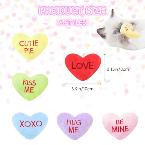 6pcs Valentine's Day Heart Catnip Toy，Valentines Indoor Heart Shaped Cat Toy Plush Interactive Chew Bite Toys for Cat Kitten Indoor Festive Holiday Cat Lover Gift - color: Heart