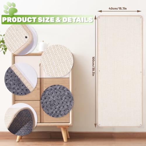 Uranshin Natural Sisal Cat Wall Climbing Carpet, Wall Scratcher Mat Pad - color: White, size: 39.3"Lx15.7"W, 1PC