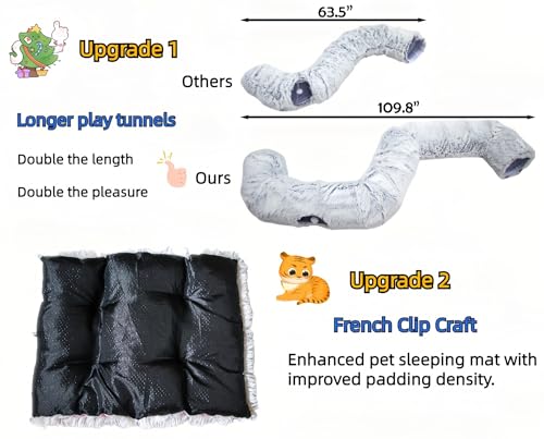 XxingSheep Extra Large Cat Tunnel Bed Plush Cat Cave for Indoor Cats - color: Azure Blue