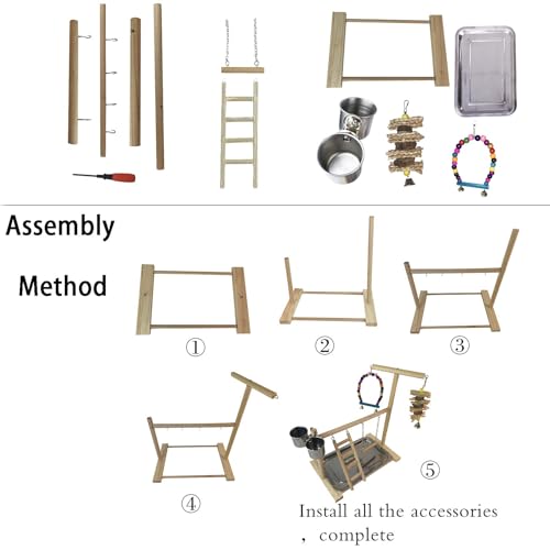 Hamiledyi Parrot Playground Bird Play Stand Play Gym with Feeder Cups,Swings, Ladder and Tray, Wood Parakeet Playground Outside Cage for Cockatiel Lovebird Budgie