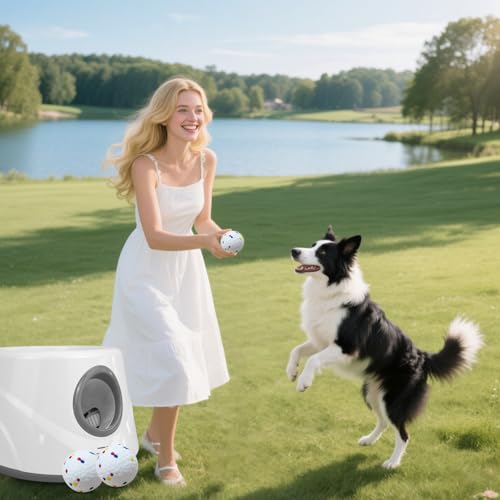 Automatic Dog Ball Launcher, 6 ETPU Balls, 20-45ft Distance - color: Grey-Standard