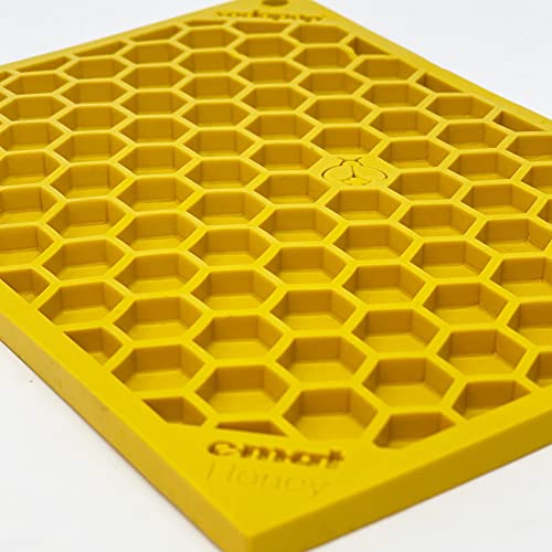SodaPup Honeycomb eMat – Durable Lick Mat Feeder Made in USA from Non-Toxic, Pet-Safe, Food Safe Rubber for Mental Stimulation, Avoiding Overfeeding, Fresh Breath, Digestive Health, Calming, & More - color: Honeycomb Yellow