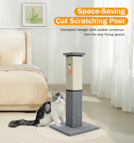 Made4Pets Cat Scratching Post for Indoor Cats, Sisal Carpet Scratcher, 32" - color: Grey-Sisal & Carpet