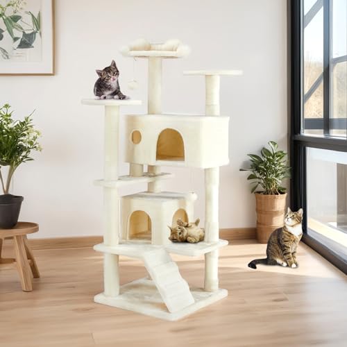 Sweetcrispy 54-inch Cat Tree Tower with Scratching Posts, Indoor Use - color: Beige, size: 54*20*20IN