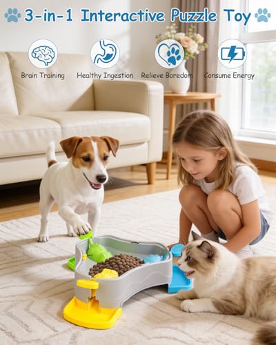 Dog Puzzle Toy, 3-in-1 Interactive Dog Puzzle Toys Press-Type Dog Treat Dispenser Toy Dog Enrichment Toy No-Slip Slow Feeder Interactive Brain Training Toys for Smart Dog Cats, 3 Colors - color: 3 colors+Grey