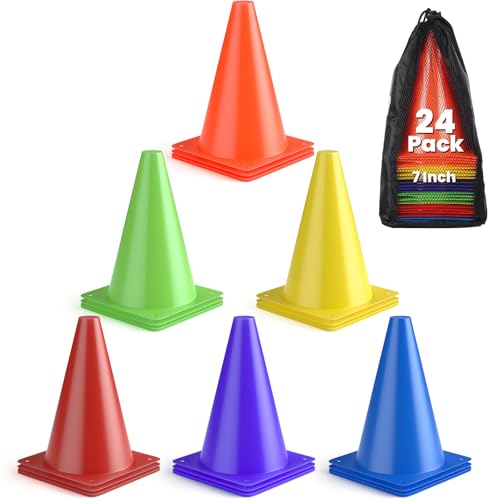 GHB Soccer Cones 7" 9" of 12 24 Pack Disc Soccer Sport Cones - color: 7" 24Pcs multicolor