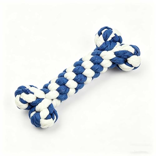 Cotton Rope Bone Dog Chew Toy, Braided Knot Teething Toy for Puppies & Adult Dogs, Dental Cleaning & Boredom Relief, Anti-Destructive Chewing Training Pet Toy (Blue & White) - color: Blue & White