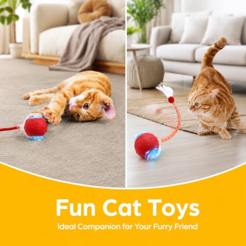 Interactive Cat Toy Ball,3 Speed Modes Moving Cat Toy Balls,Automatic Rolling Rechargeable Cat Toy for Indoor Cats Bored Adult & Kittens-Red - color: Red