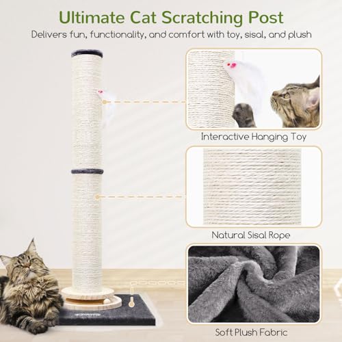 Globlazer 35in Tall 3.9-in Thick Cat Scratching Post for Adult Cats, SC35 - color: Dark Grey
