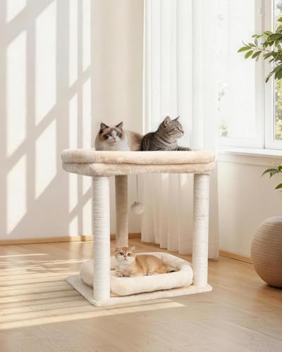 SYANDLVY Small Modern Cat Tree with 2 Levels Perch Platforms for Kittens - color: Beige