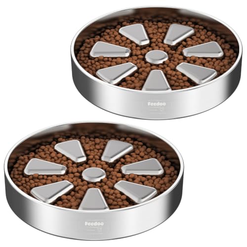 Feedoo Slow Feeder Dog Bowl 4-Cup, Double-Wall Stainless Steel, 2-Pack - color: Spiral-2Pack, size: XL 4~4.5Cups