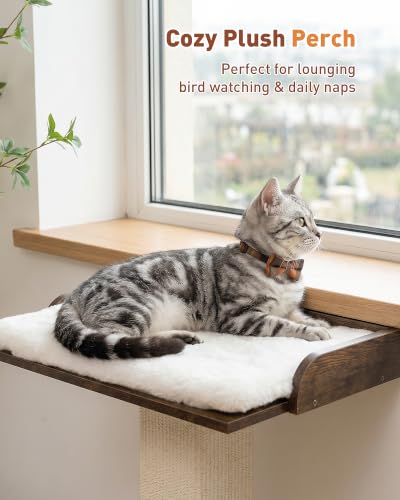 Retro Cat Scratching Post with Top Perch Bed for Indoor Cats - color: Vintage Brown