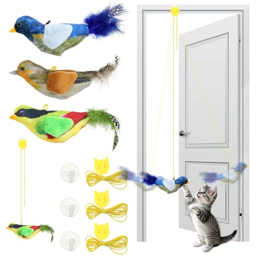 Cat Toys Interactive,3 Pcs Kitten Hanging Toys for Indoor Cats,Flying Bird Toy,Door Frame Cat String Toy for Bored Indoor Adult Cats - color: Colorful