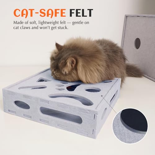 PETKARAY Felt Cat Puzzle Toy, Interactive Cat Toys for Indoor Cats, Interactive Maze for Kitten Felt Puzzle Box with Ball, Grey - color: Grey, size: Cat Puzzle Toy Box