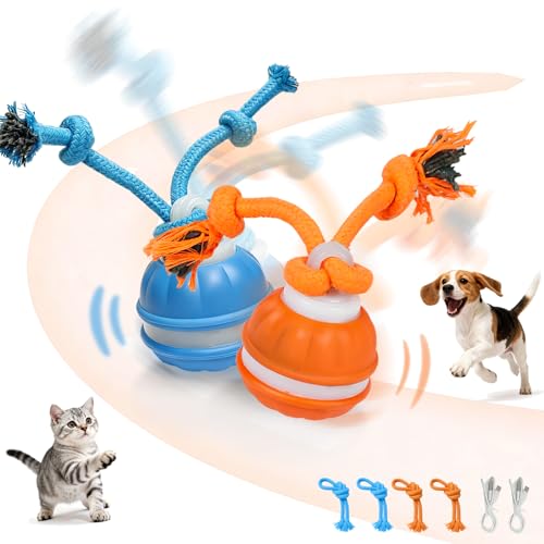 Interactive Dog Toys Dog Ball,Automatic Rolling and Bouncing Moving Dog Toy - color: 1 Blue +1 Orange
