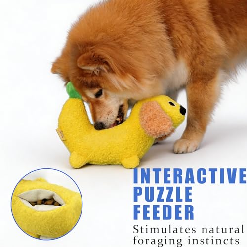 Plush Banana Dog Squeaky Toys, Stuffed Dog Chew Toys for All Breeds - color: Banana Dog