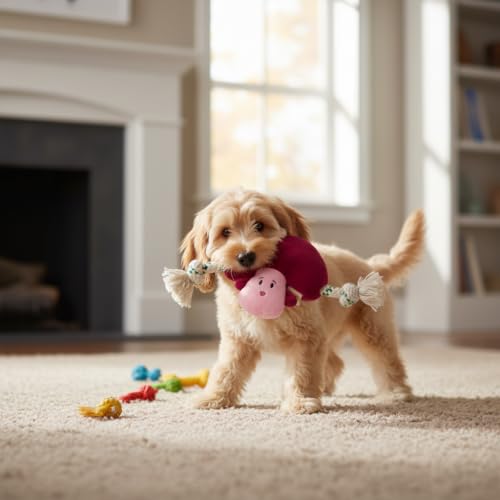 Green Sheep Puppy Plush Dog Toy, No Stuffing Squeaky Toy with Recycled Cotton Rope for Teething, Comfort and Gentle Play, Small Dogs and Puppies, Chew Toy, Mushroom - color: Mushroom