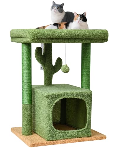 SYANDLVY 27" Cactus Cat Tree for Indoor Cats, Green Modern Activity Tower - color: Green