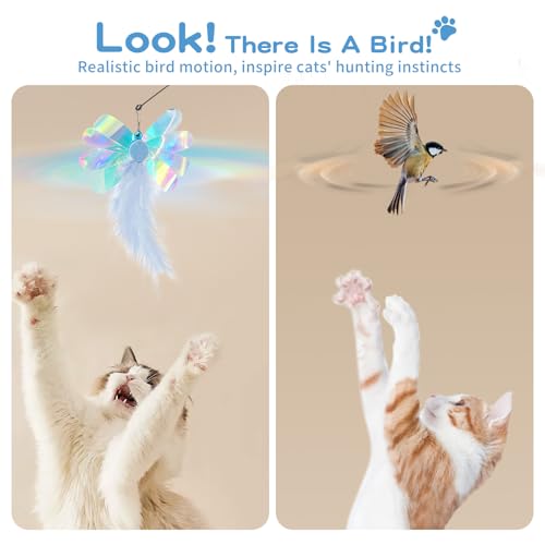 Pawaboo Cat Feather Wand Interactive Toy, 2 Feathers + 1 Wand with Bell - color: Blue Butterfly