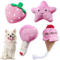 4-Pack Squeaky Plush Dog Toys for Small Dogs – Puppy Toys Gift Set, Soft Chew Toys for Chihuahua, Yorkie, Poodle | Pink Themed (Strawberry, Star, Ice Cream, Lollipop)
