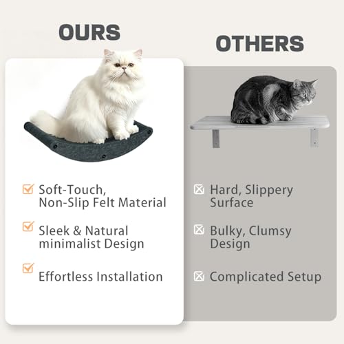 Wall Mounted Cat Shelves Set, Felt Cat Wall Perch & Climbing Steps, Space Saving Floating Cat Furniture, Wall Cat Climbing System for Indoor Kittens & Large Cats