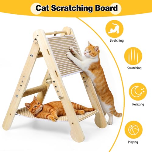 Cat Scratching Pads, Cat Scratch Board, Protecting Furniture Cat Scratcher with Toy Ball, Triangle Shaped 3 Usable Sides for Indoor Cats, Cat Scratch Post, Cat Toy Durable Woodboard Vertical
